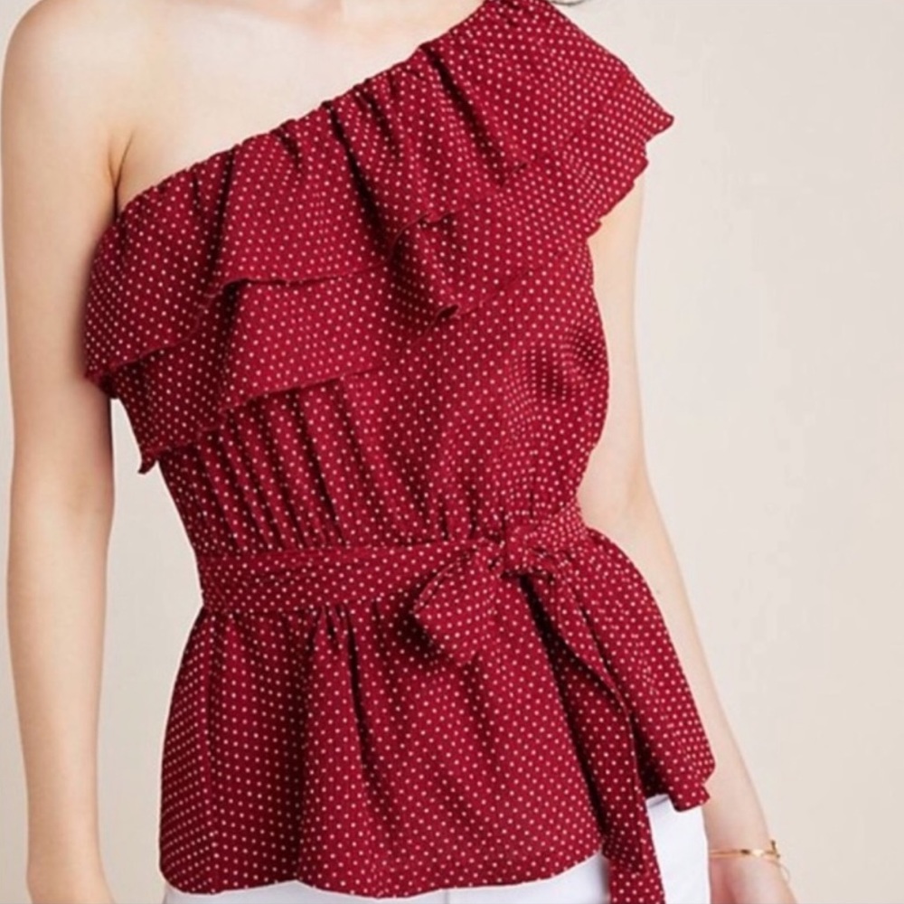 Anthropologie Maeve Rita Ruffled One Shoulder Top Size M